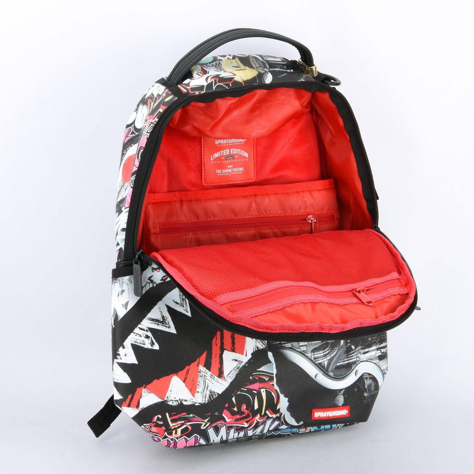 Sprayground New City Android Shark Leather Bag zipper Backpack Unisex Black