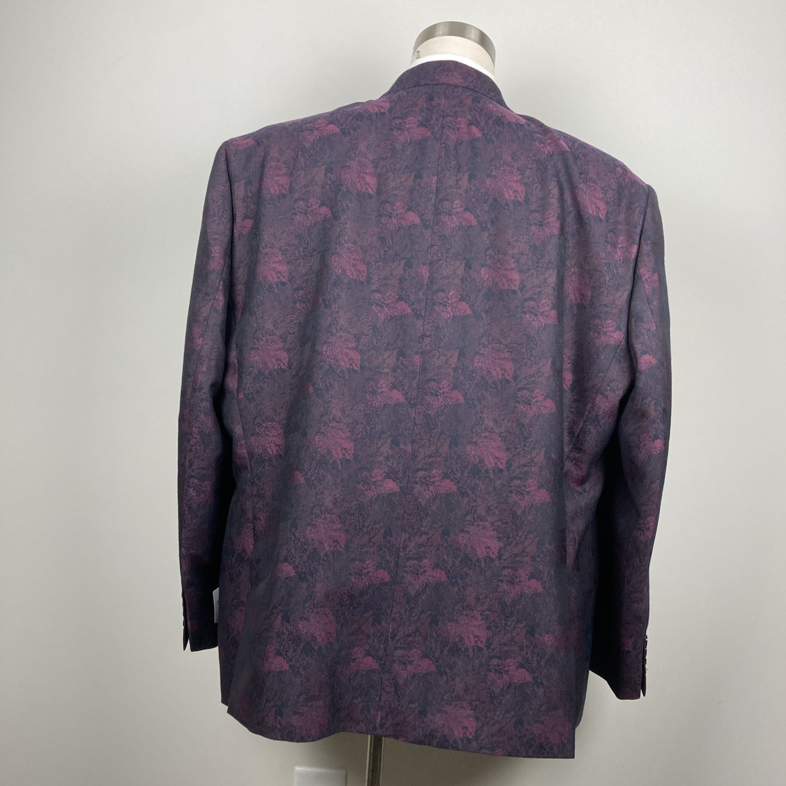 Tayion Mens Classic fit Double Breasted Dinner Jacket 52R Wine Black Floral