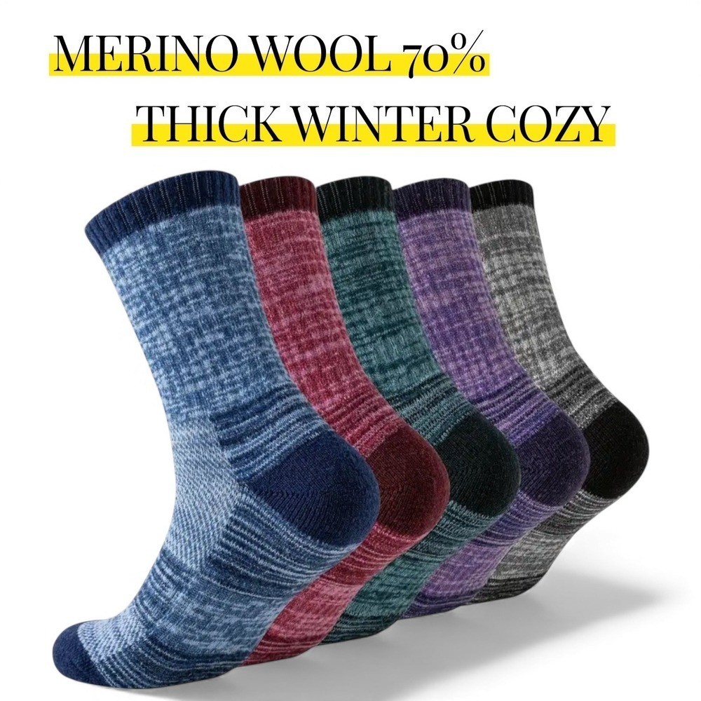 Unisex Merino 70% Wool Mid-Crew Anti-Blister Hiking Socks 5.5 -10 Multi Colors