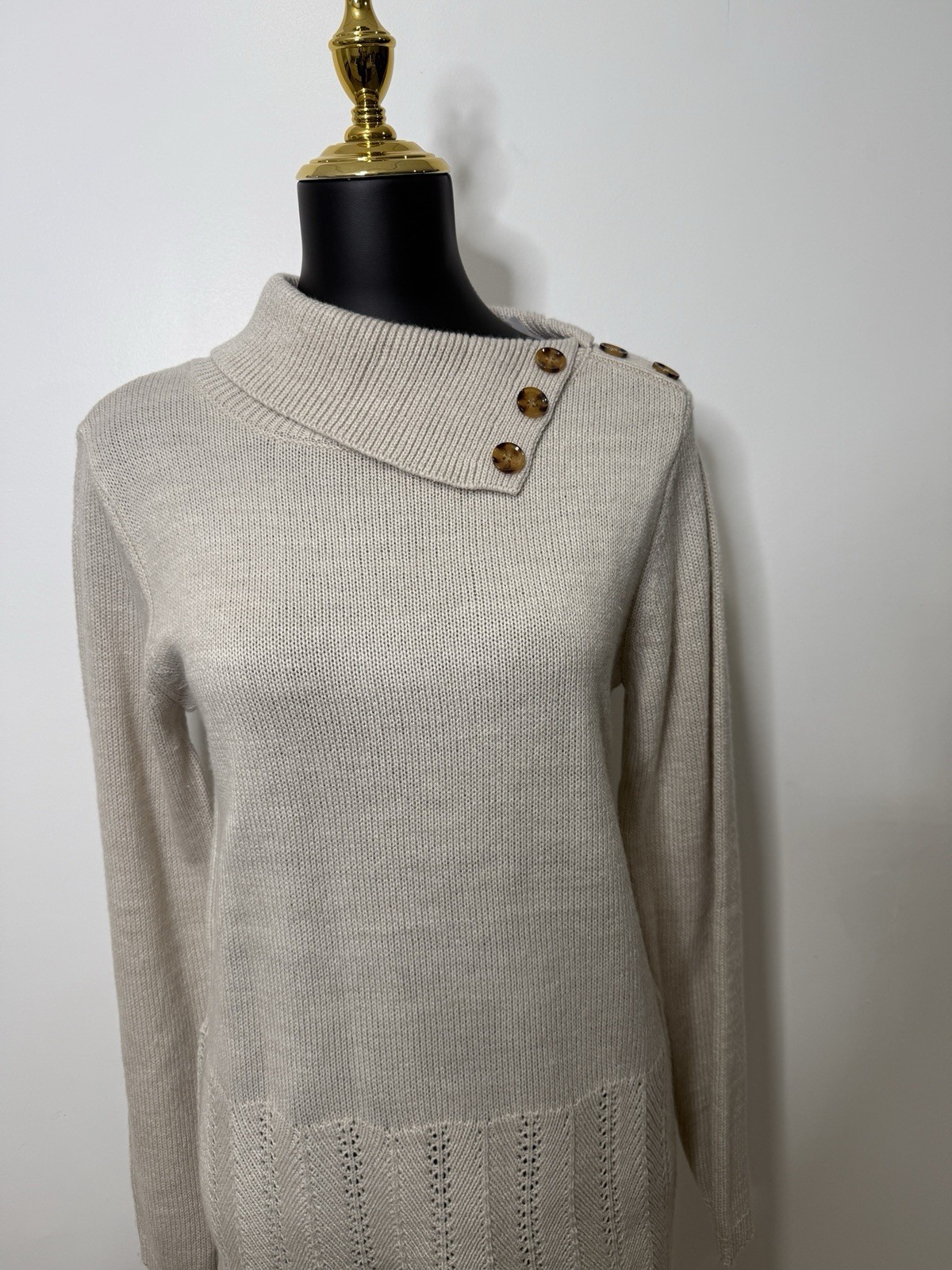 Olive And Vine Envelope-Collar Marled Sweater Warm Ivory Size Small