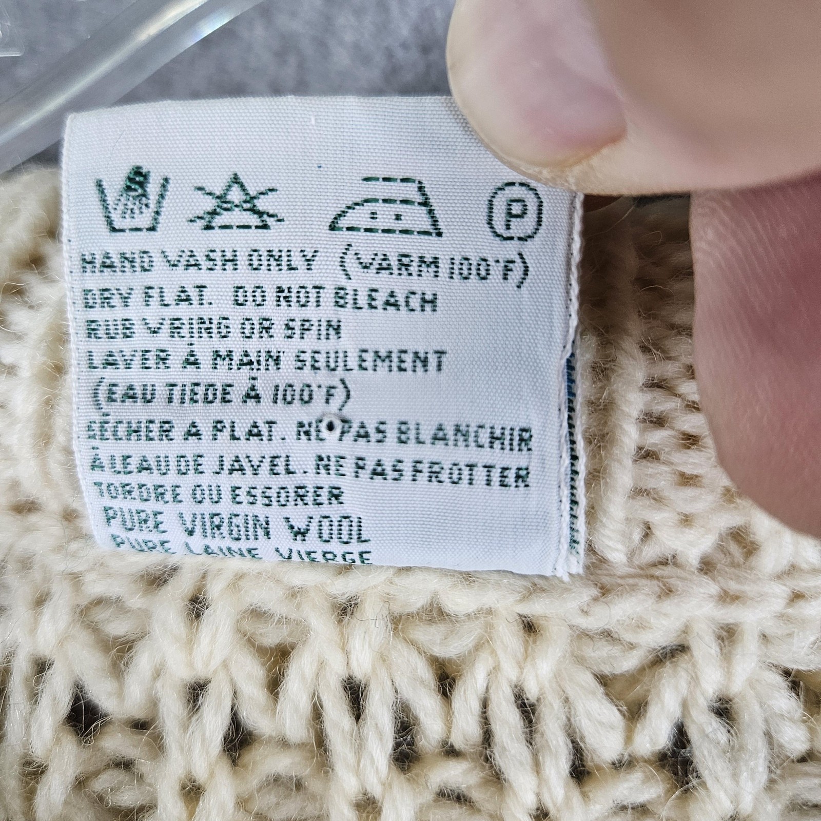 John Molloy Sweater Mens Large Cream Aran Fisherman 100% Wool Made in Ireland