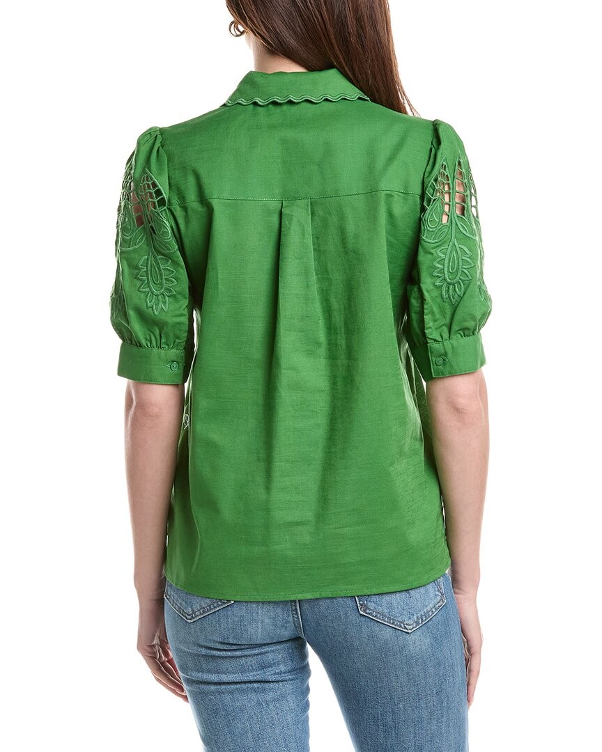 T Tahari Embroidered Sleeve Linen-Blend Blouse Women’s