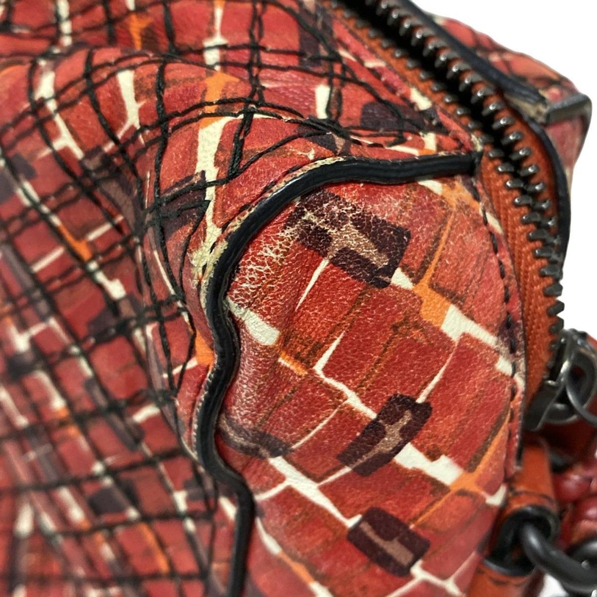BOTTEGA VENETA Shoulder Bag Red x Dark Brown x Multi Chain Shoulder Stitch Leath
