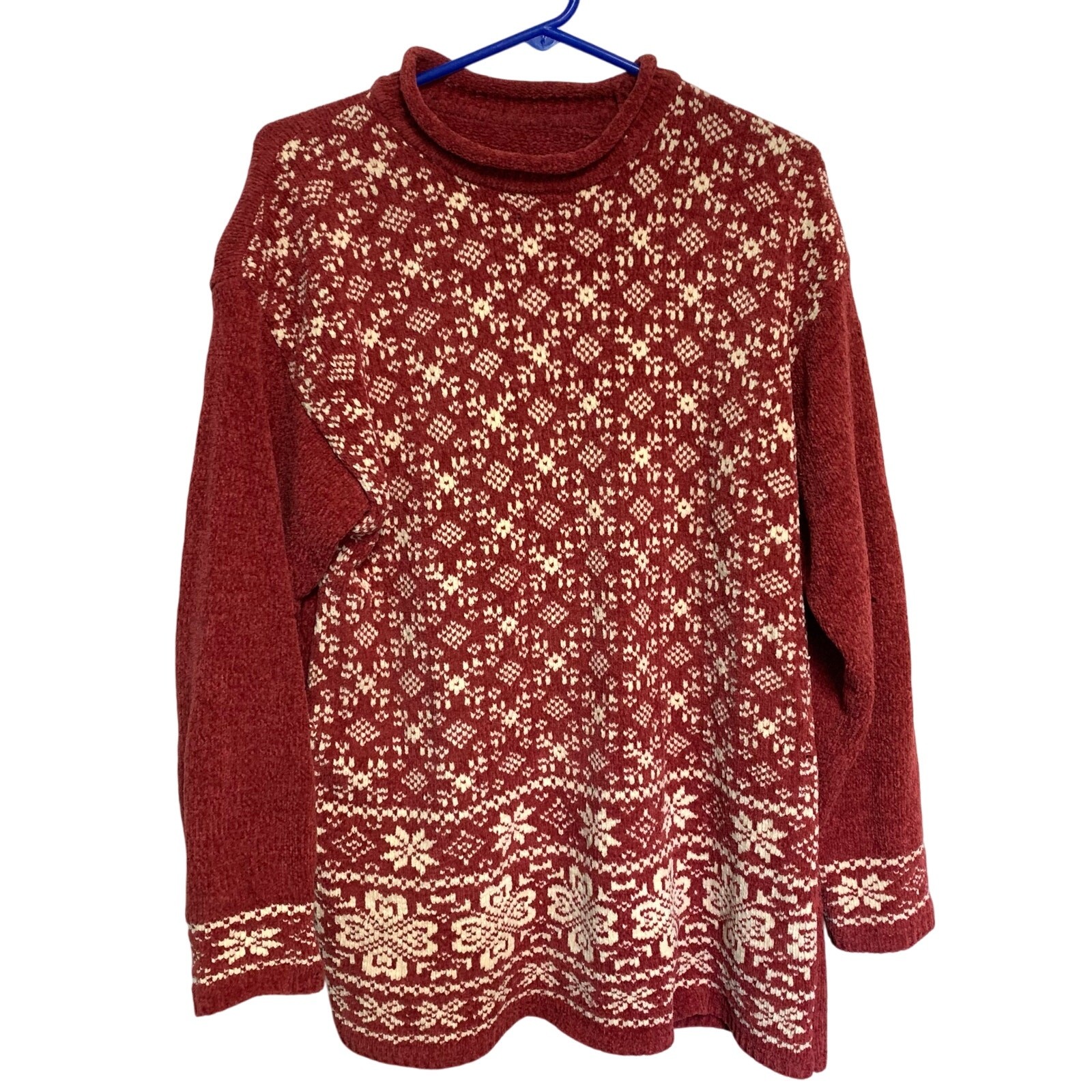 No Brand Vintage Women’s Red White Snowflake Fair Isle Sweater Size Large