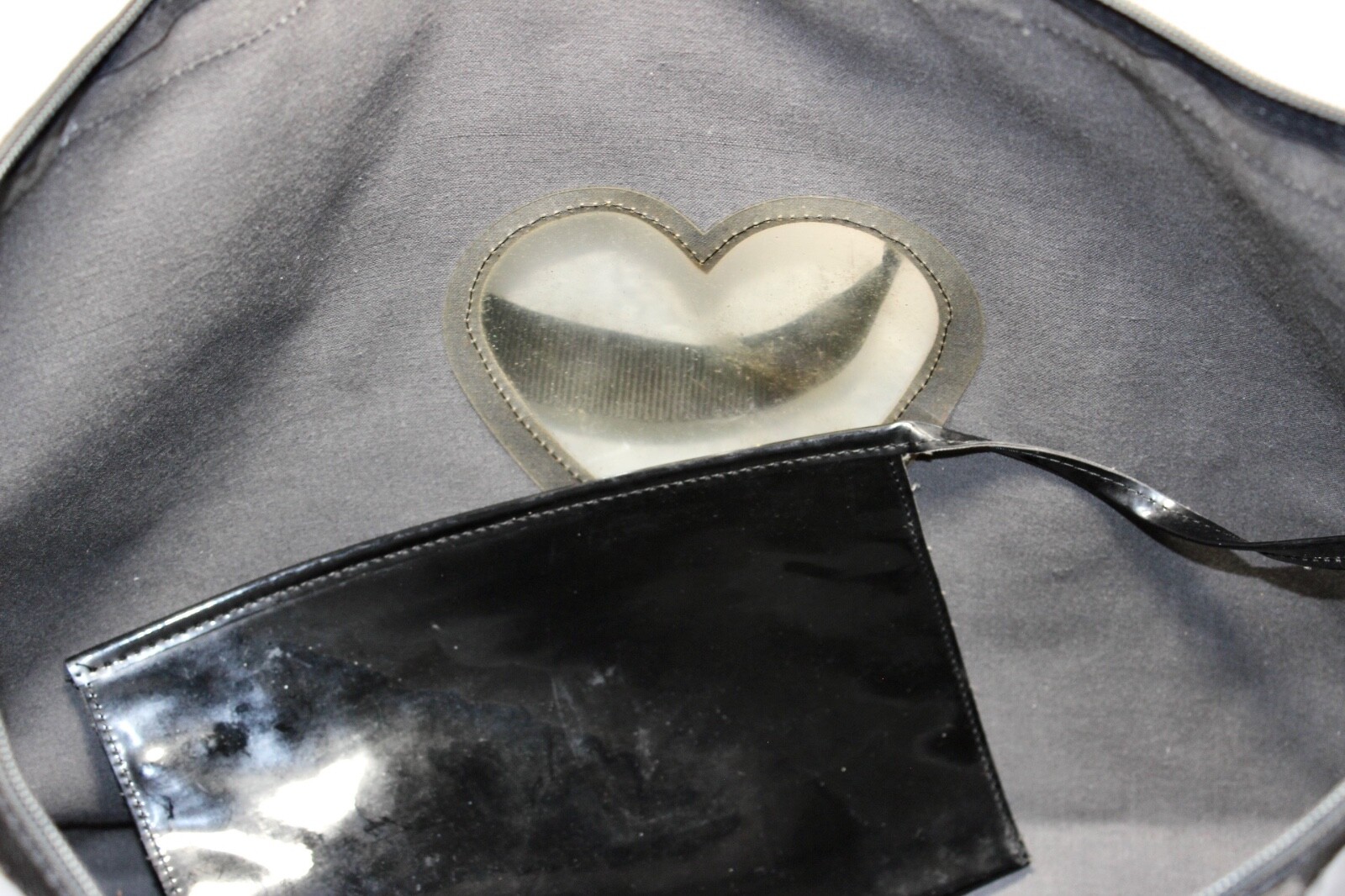 MOSCHINO Redwall Large Black Enamel Tote Bag Hand Bag See Thru Heart Italy