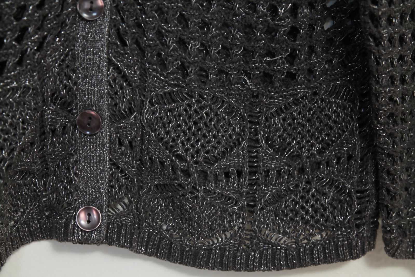 Jeanne Pierre Crochet Open Knit Sweater Women’s Metalized Silver/Grey Yarn Large