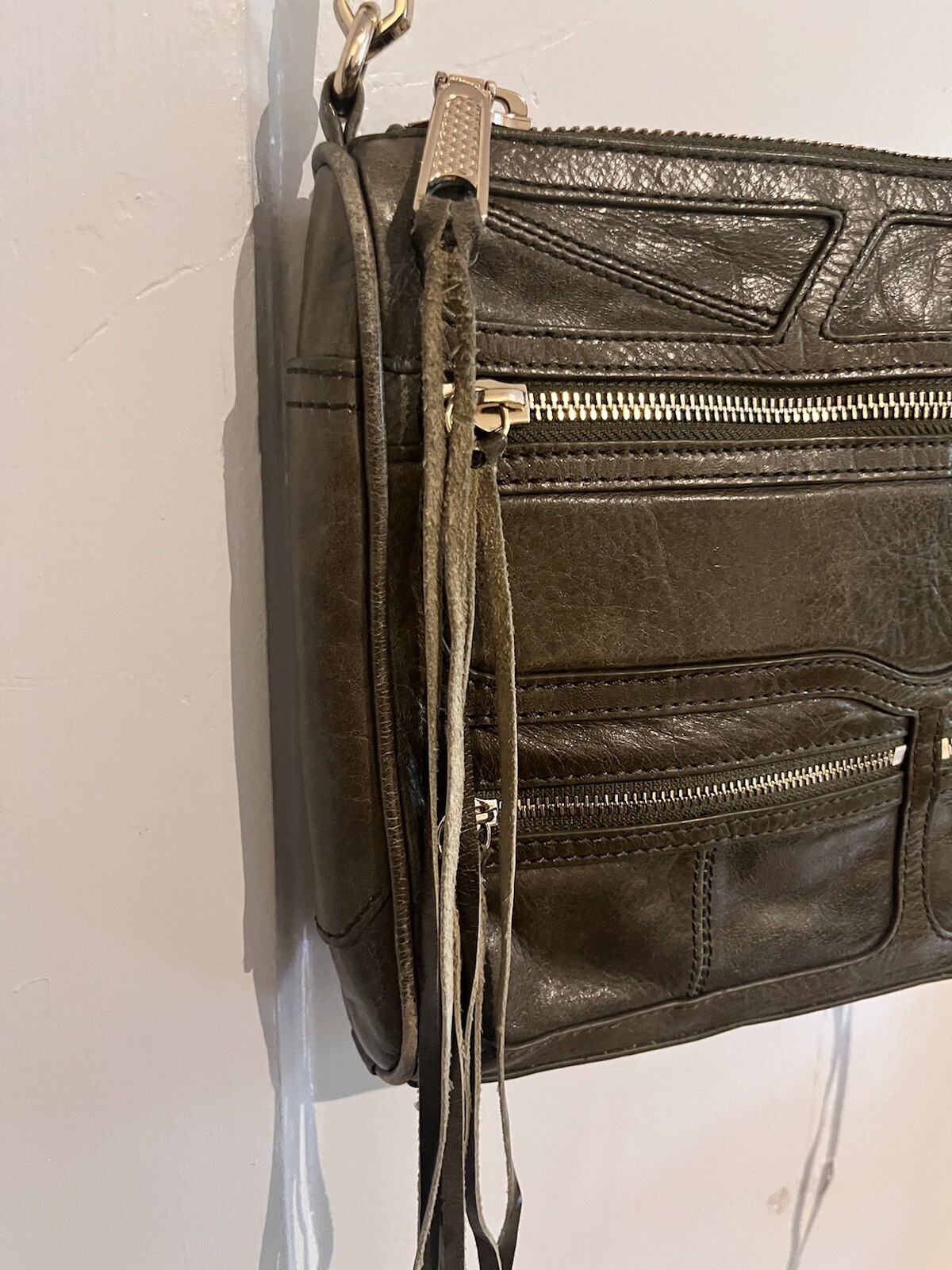Rebecca Minkoff Tri Zip Mac Crossbody Bag Distressed Leather Kiwi Excellent