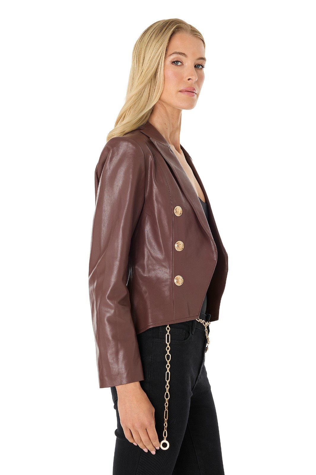 Gabrielle Leather Double Breasted Blazer Espresso THE NOLI SHOP