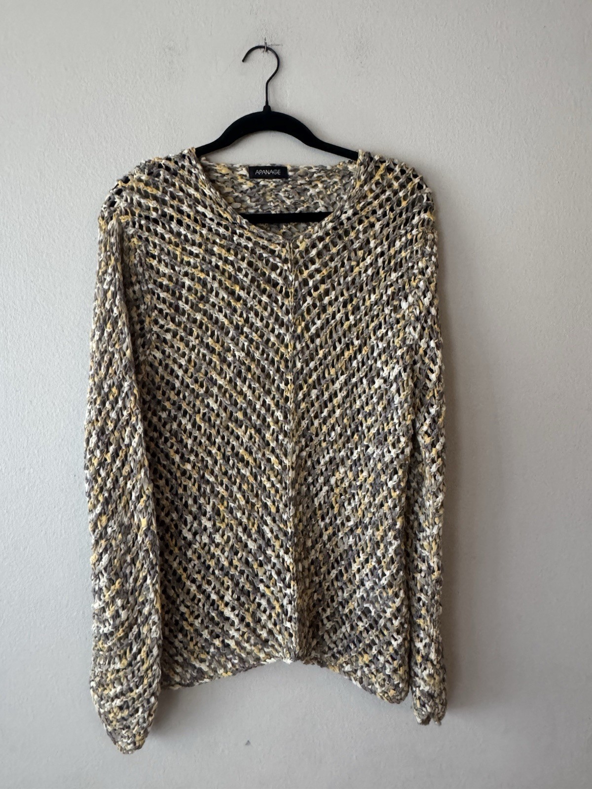 Apanage GERMANY Grid Sweater Womens Size Large Crochet Long Sleeve Multi Color