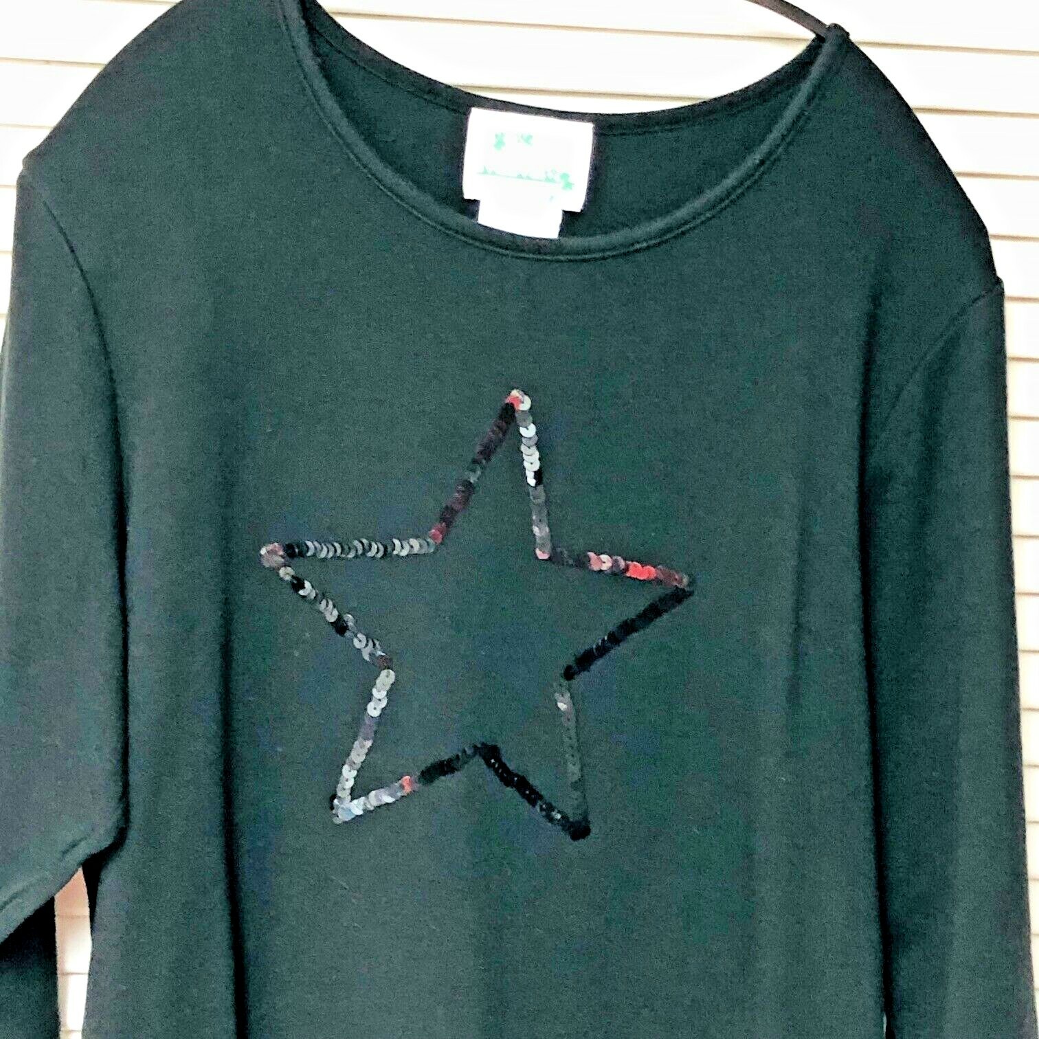 Quacker Factory Sequin Star T-shirt Black Casual Celestial Whimsigoth Womens M