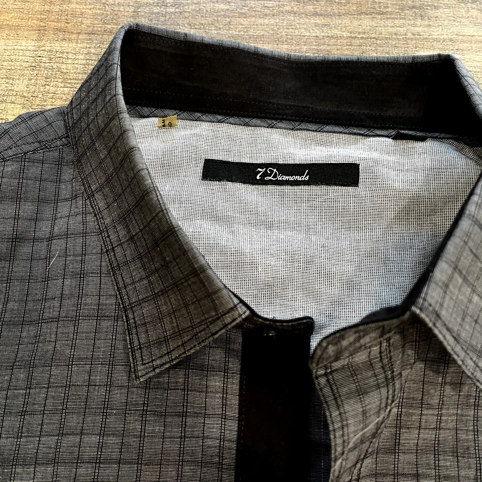 7 Diamonds Mens Shirt Medium Gray Black Elbow Pads Long Sleeves Flap Pockets