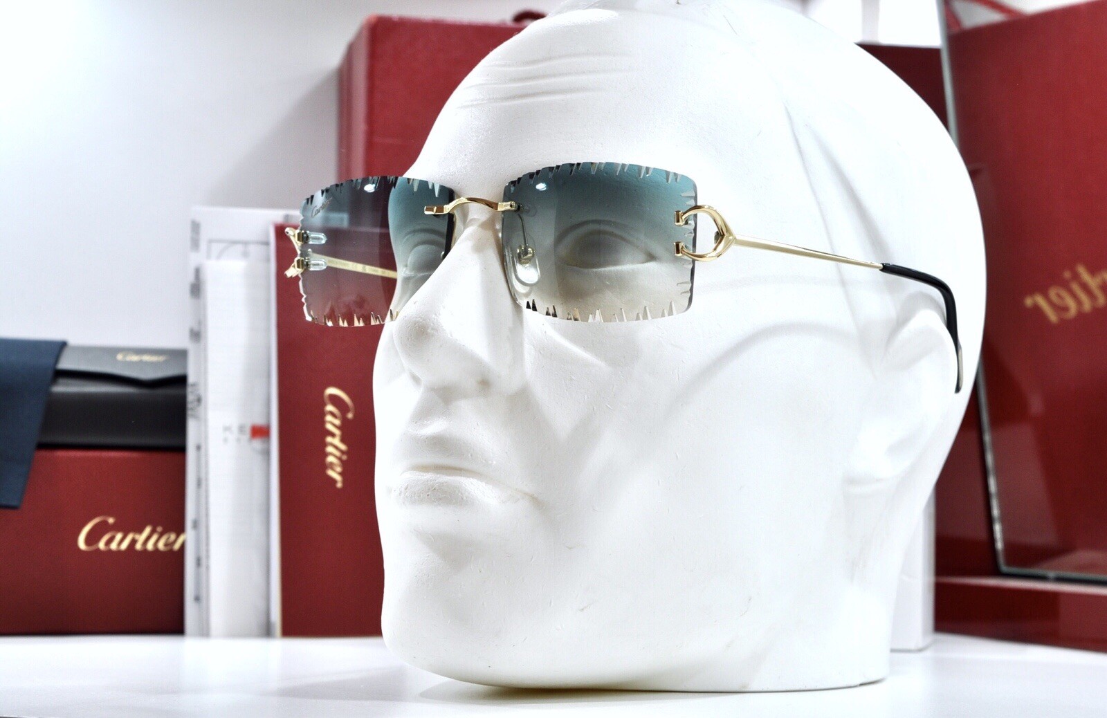 Cartier Rimless Piccadilly BIG C Decor Gold Occhiali Frame Glasses diamond lens