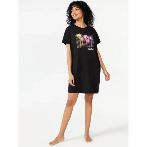 NEW JOYSPUN BLACK SLEEPSHIRT CHEMISE CHILLIN NIGHTGOWN RAYON/SPNX 2X/3X