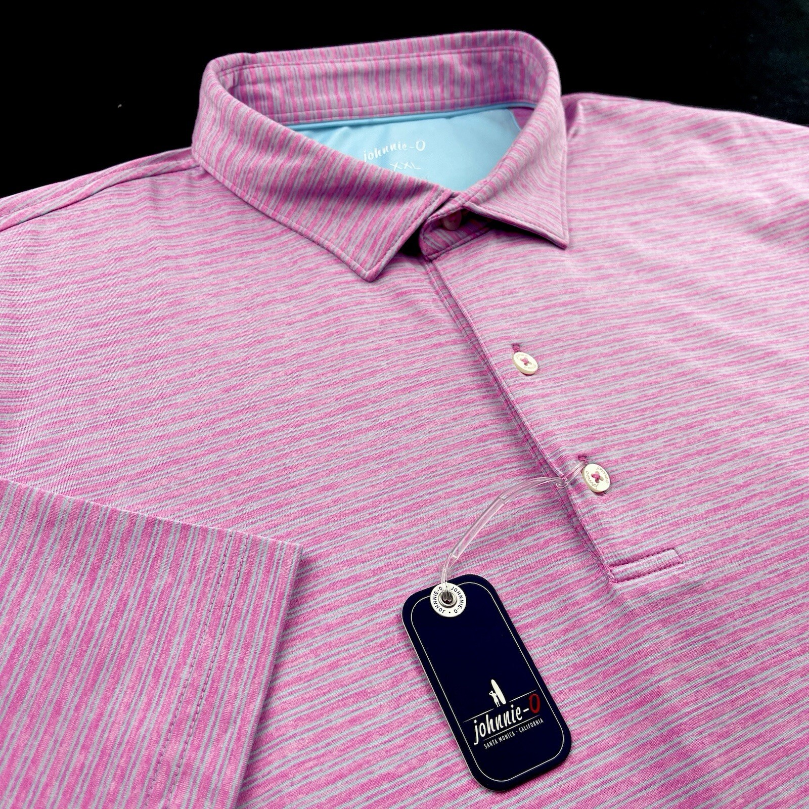 Johnnie O Performance Striped UPF 50 Polo Shirt Pink 2XL