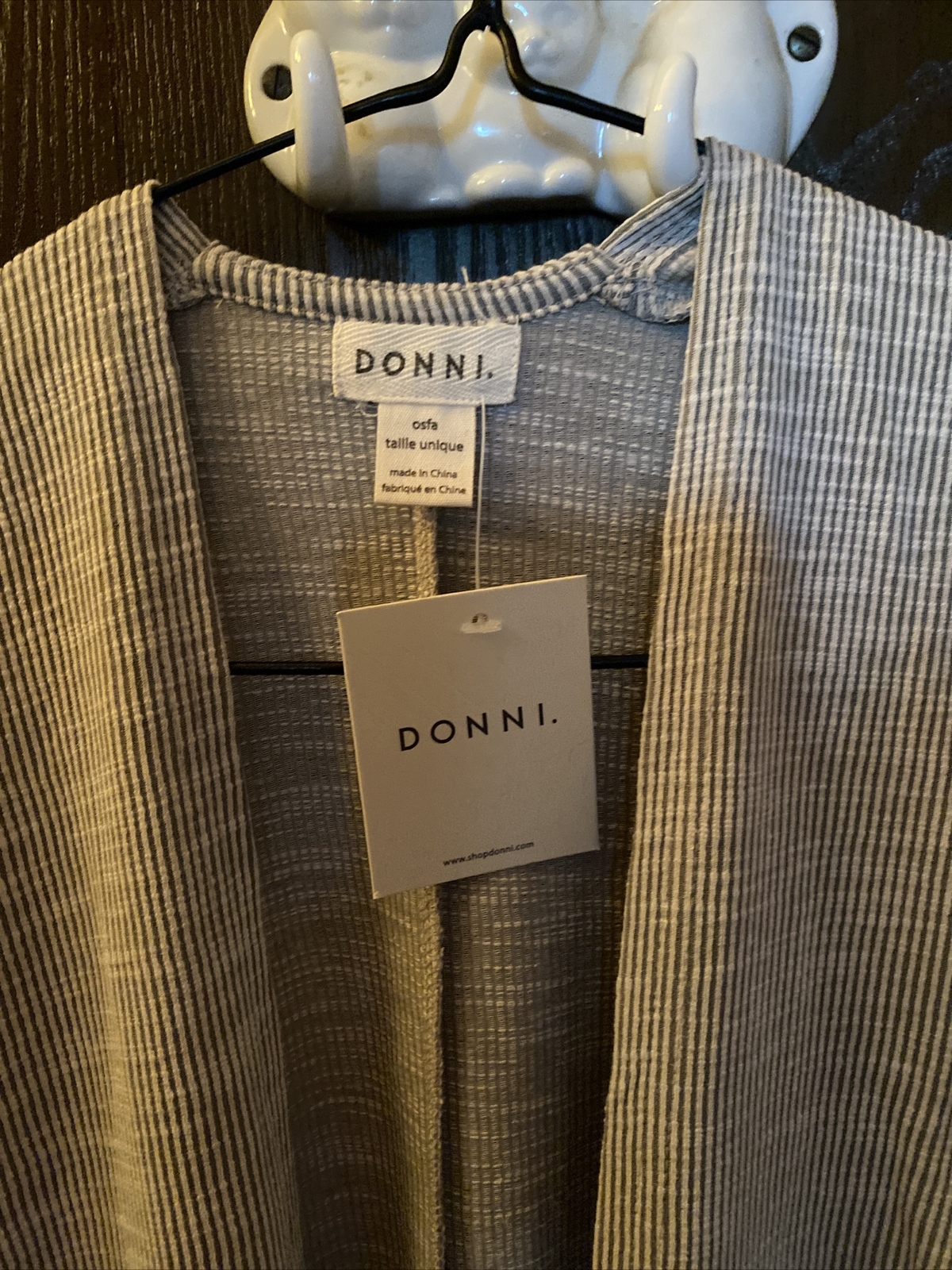 Donni Gray Beige Vertical Striped Sandwash Cardigan Sweater Jacket One Size NWT