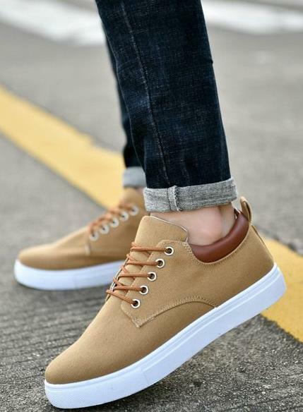 New Men Canvas Shoes Flat Lace Casual Sports Shoes Rubber Sole Anti Slip Lace Up