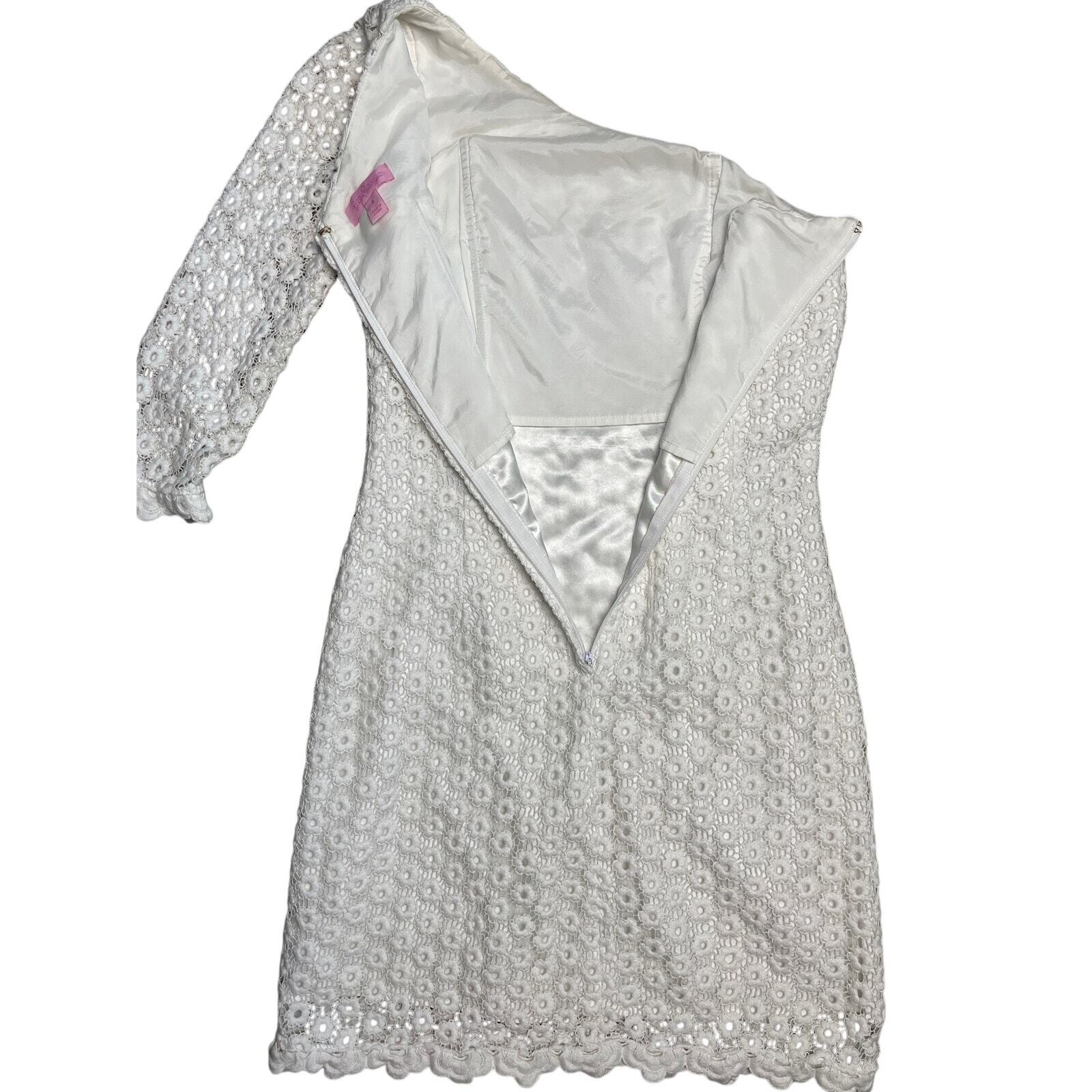 Lilly Pulitzer Resort White Daisy Truly Lace Whitaker One Shoulder Dress Size 0
