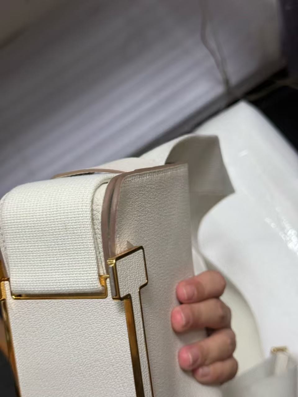 Auth Hermès Geta 20 Beton Chevre Mysore Leather Gold H Bar Hardware Flap Bag