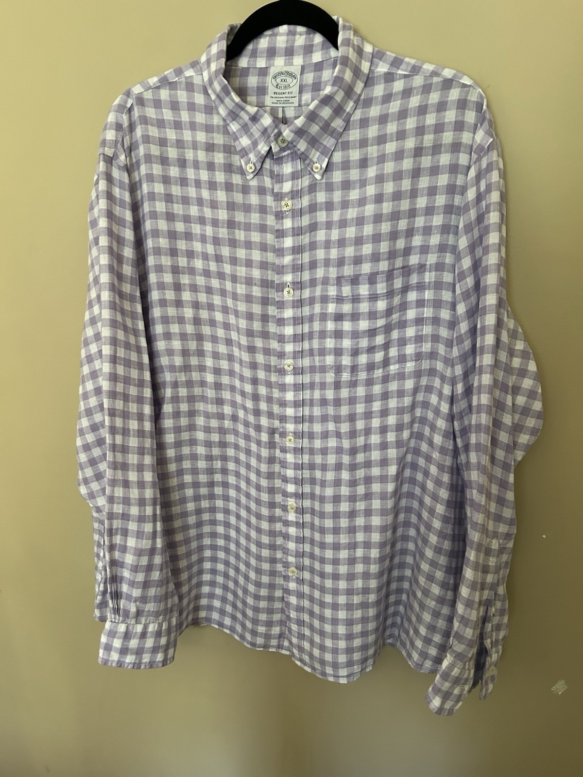 Brooks Brothers Regent Fit The Original Polo Shirt Linen Lavender Check XXL