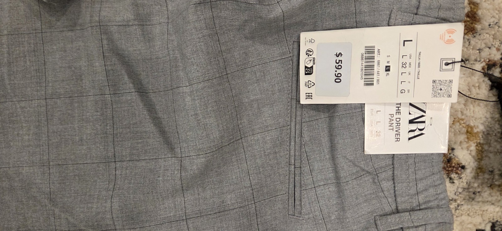 Zara Men’s the Driver Pant Slim Fit, Comfort Stretch, Gray, Size L