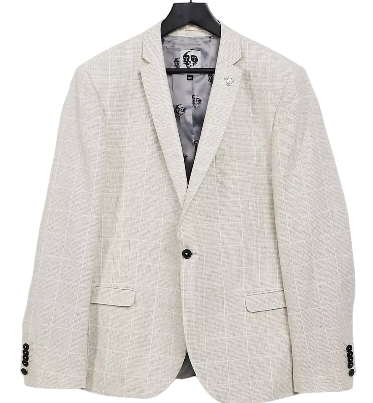 TWISTED TAILOR STONE WINDOWPANE CHECK PLAID SKULL PIN BLAZER JACKET SZ 38 R 38R