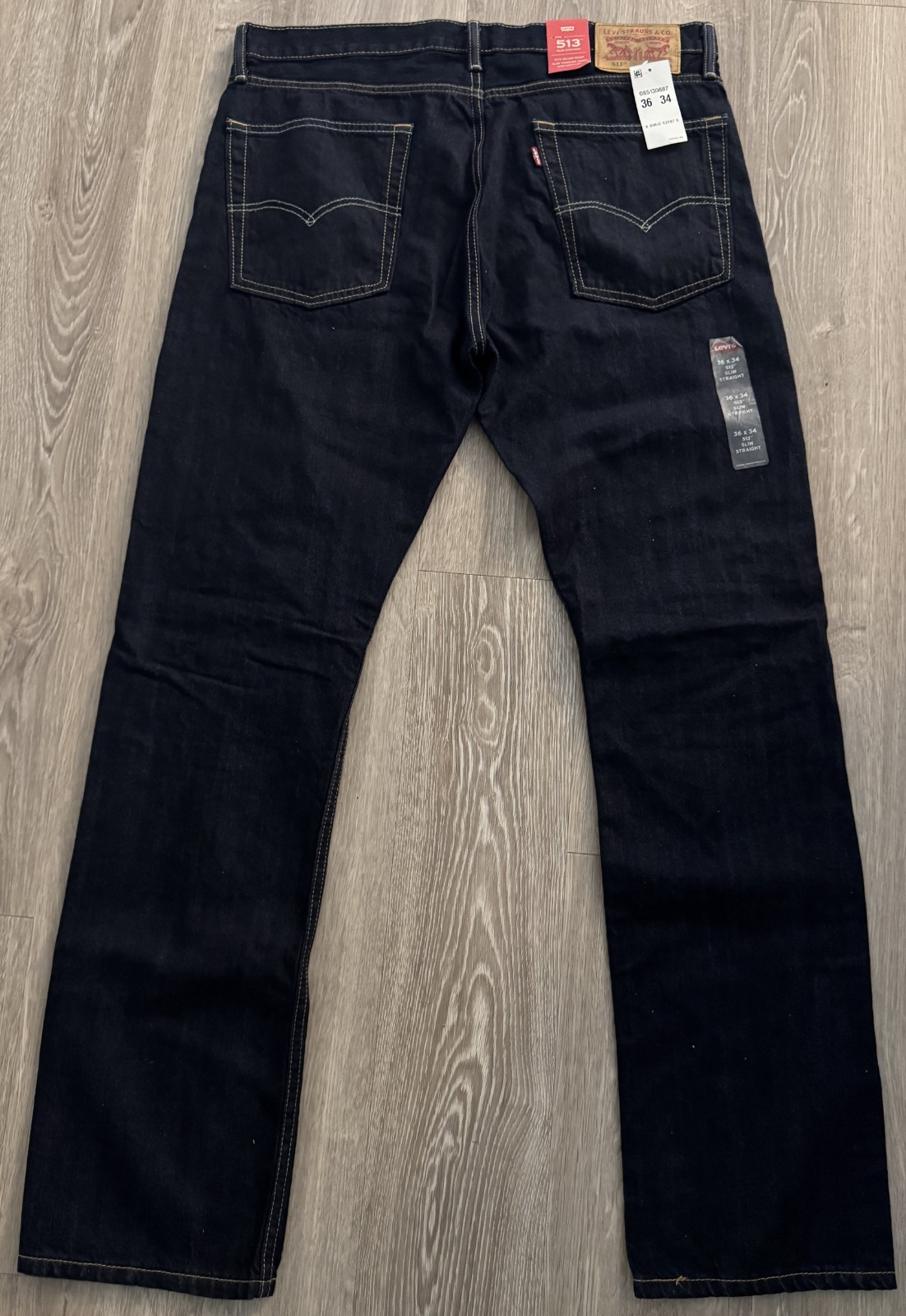 NWT Levi’s 513 Jeans Mens 36×34 Slim Straight Fit Stretch Black Mid Rise Denim