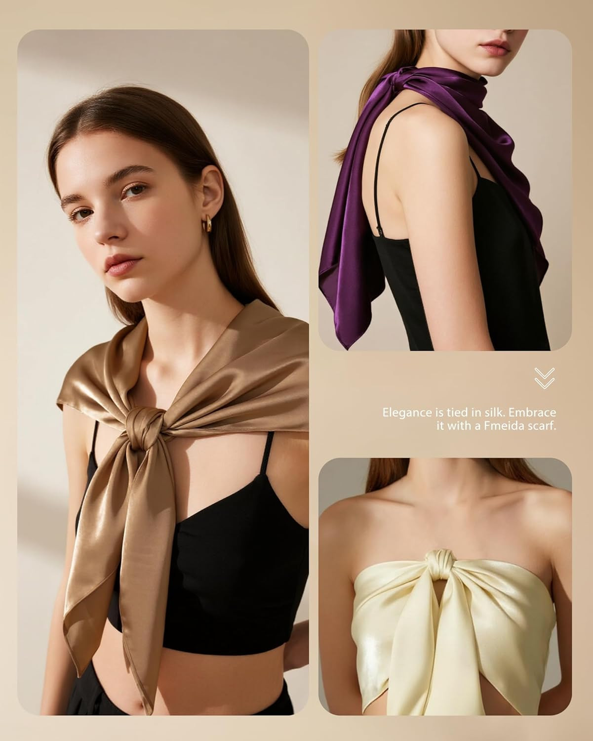 Bandanas for Women 35″ Square Silk-Like Satin Head Scarf with Gift Set (Box & Ca