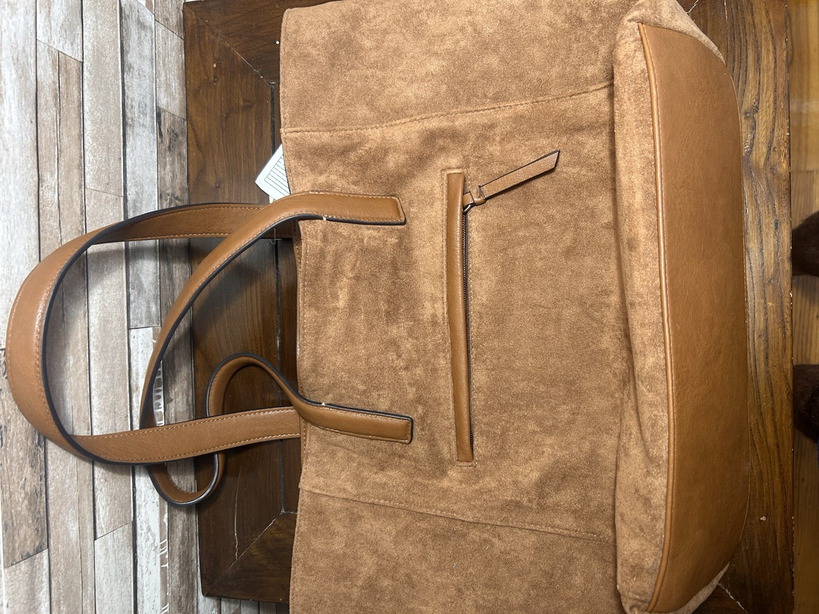 Centric Brown Tote Bag Floral Applique Double Handles Magnetic Zip Closure