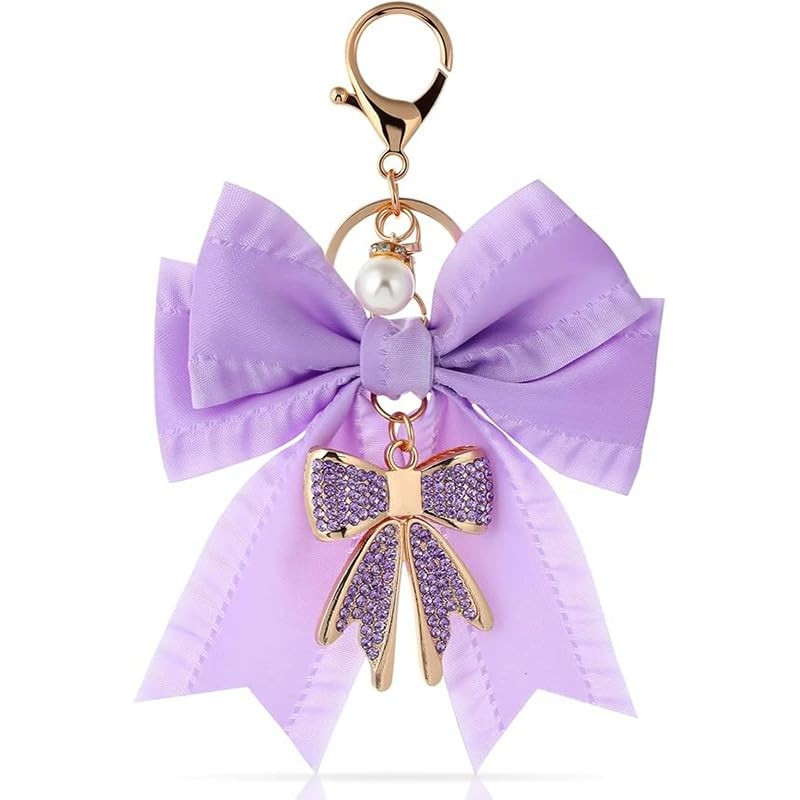 Satin Bow Keychain for Women, Rhinestone Pearl Charm, Cute Bow-Shaped Key Rin…