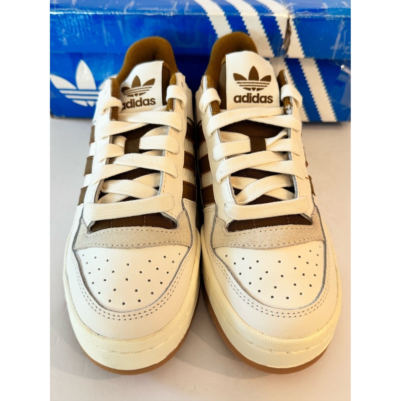 Adidas Forum Bold Stripes Women’s Shoes in the Cloud White/Bronze Strata- sz 5