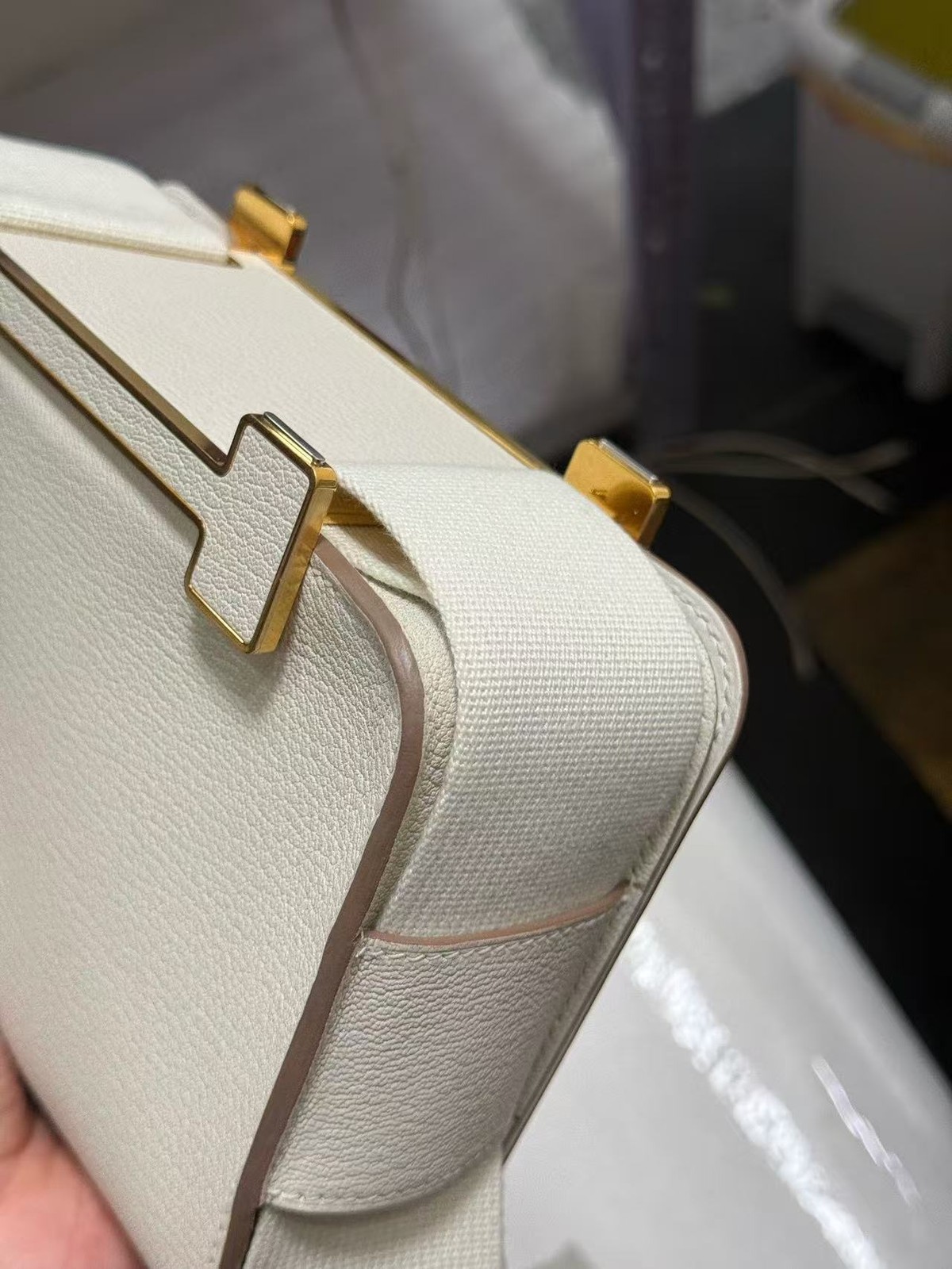 Auth Hermès Geta 20 Beton Chevre Mysore Leather Gold H Bar Hardware Flap Bag