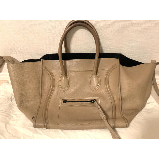 CELINE Luggage Phantom Tote Bag Handbag Shoulder Bag Leather Greige Authentic JP