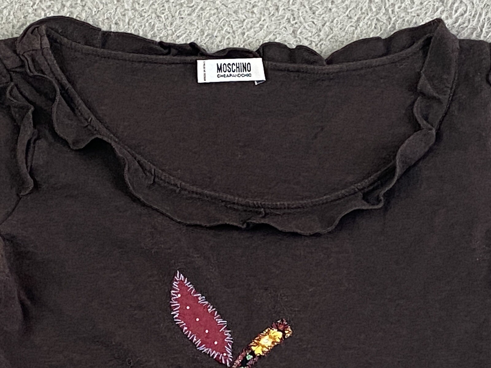 Moschino Cheap and Chic Top Sweater Embroidery Apple Art Angora Vtg 80 90 42/8