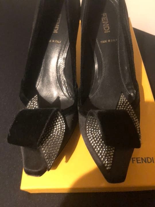 Rare Fendi Heels Black Suede Size 37 US 6.5 EU 37 Heel Height 7.1-10cm