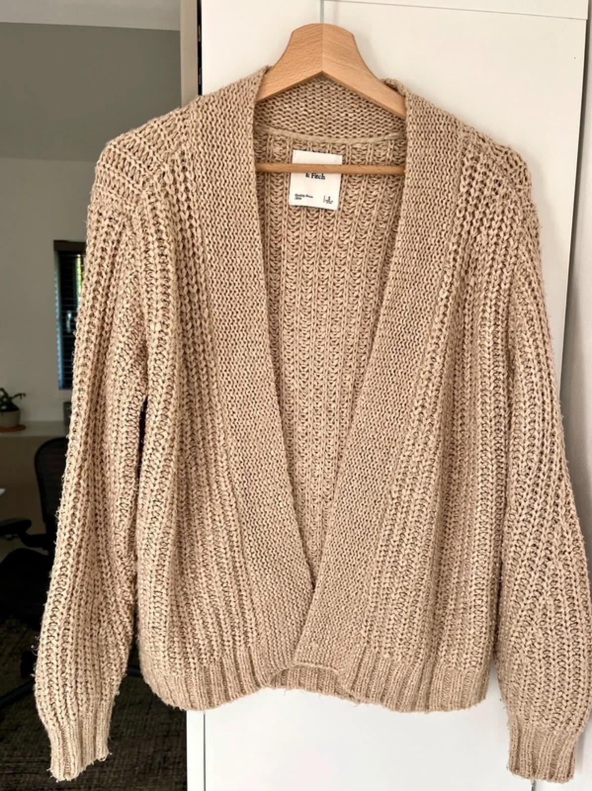 Abercrombie & Fitch Oatmeal Beige Chunky Knit Cardigan Small UK 8 10 Open Front