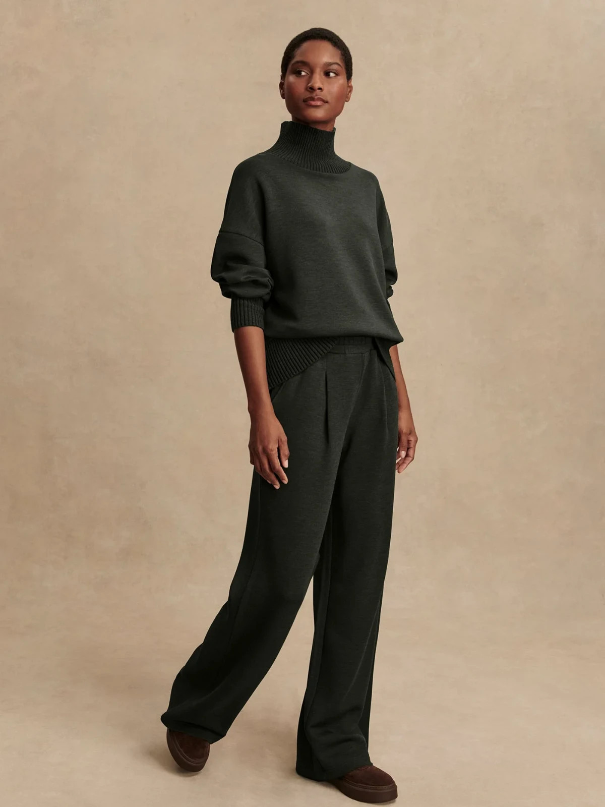 Varley The Extra Wide Leg 29.5 Inch Pants ANTHROPOLOGIE M Olive Marl NWT