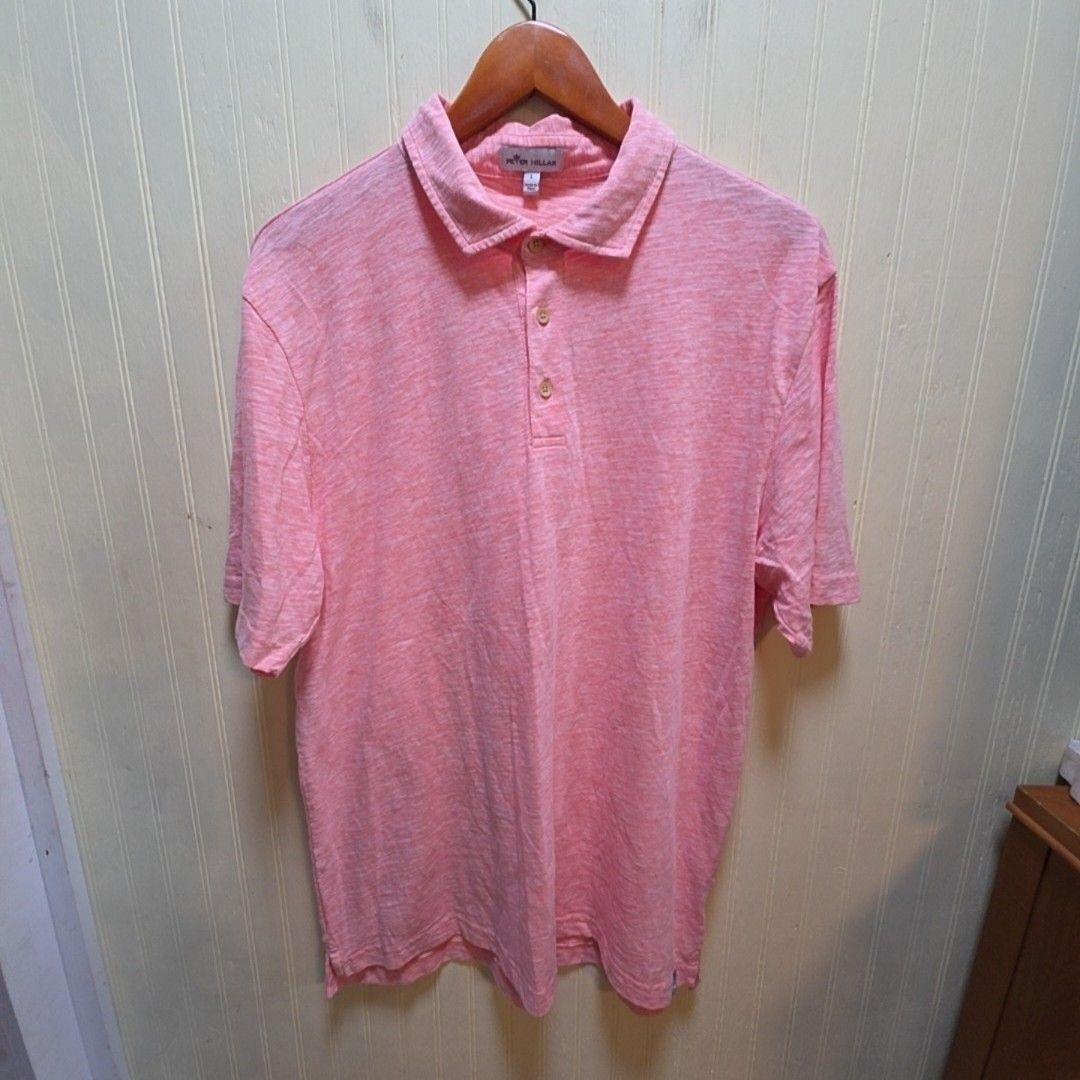 Peter Millar Polo Shirt Mens L Pink Solid Short Sleeve Slub Cotton Knit Top