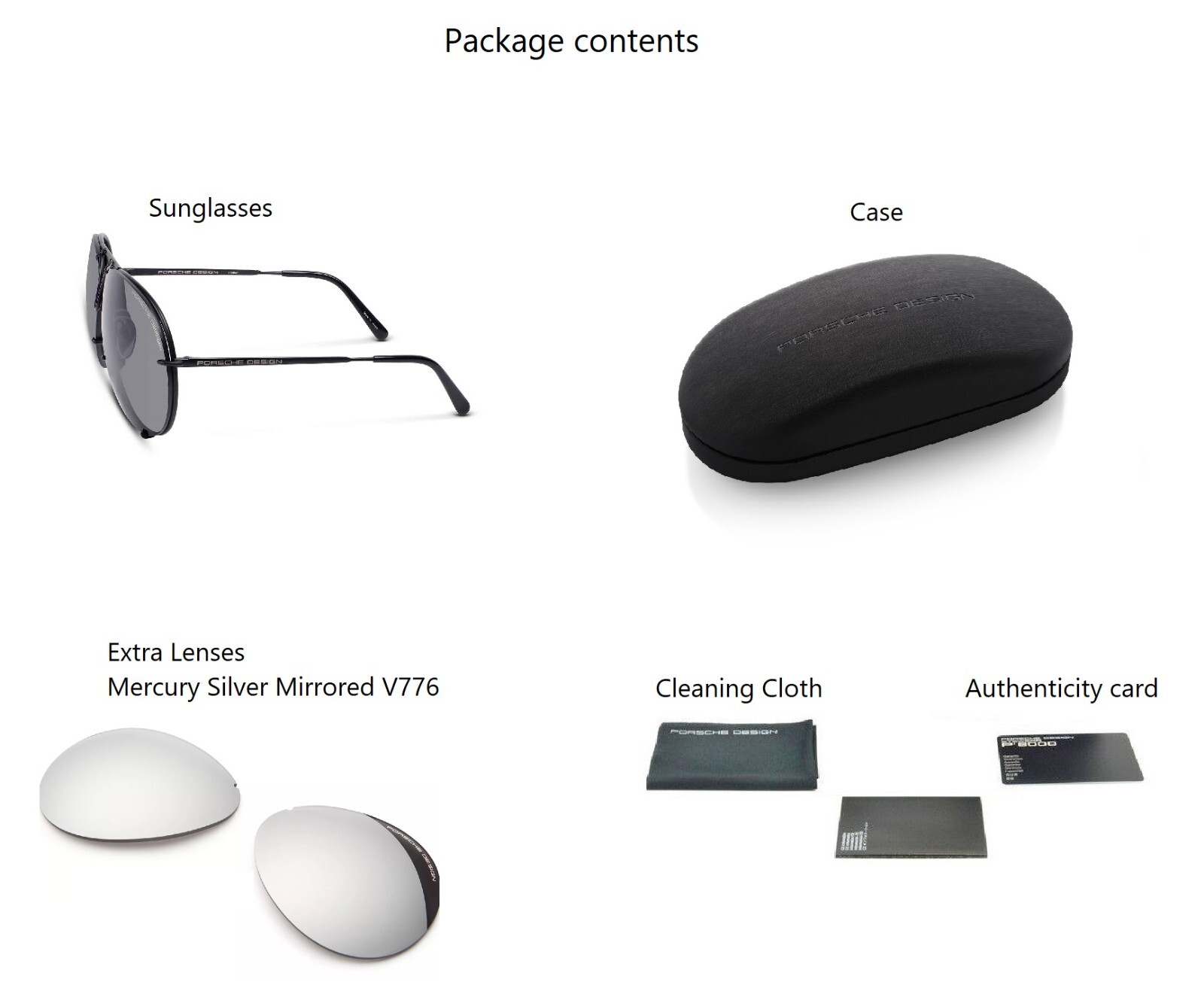 Porsche Design P8478 Iconic Sunglasses J- Black / Silver + Extra Lenses