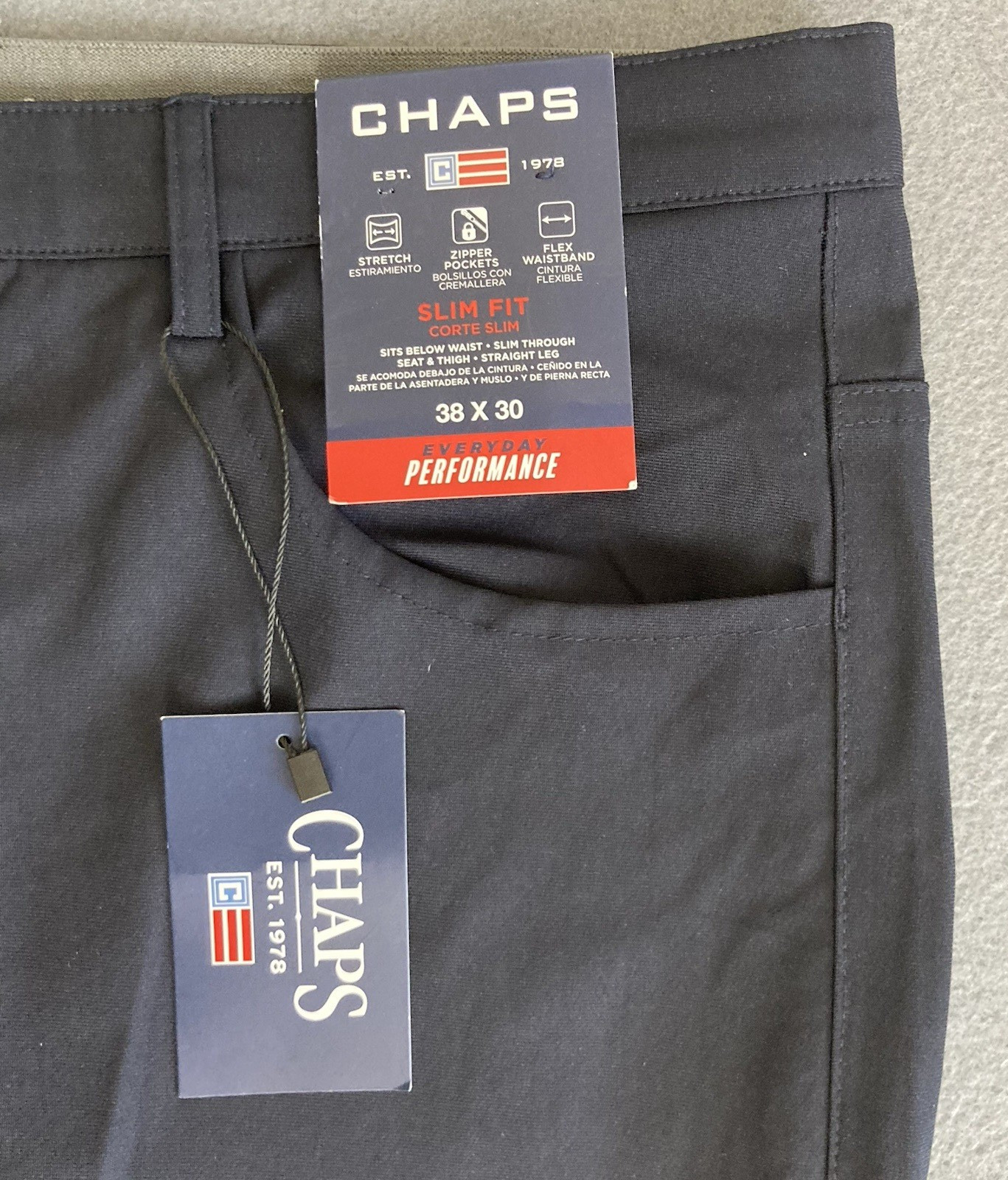 Chaps Everyday Performance Pant Mens 38×30 Navy Slim Fit Straight Leg Golf NWT