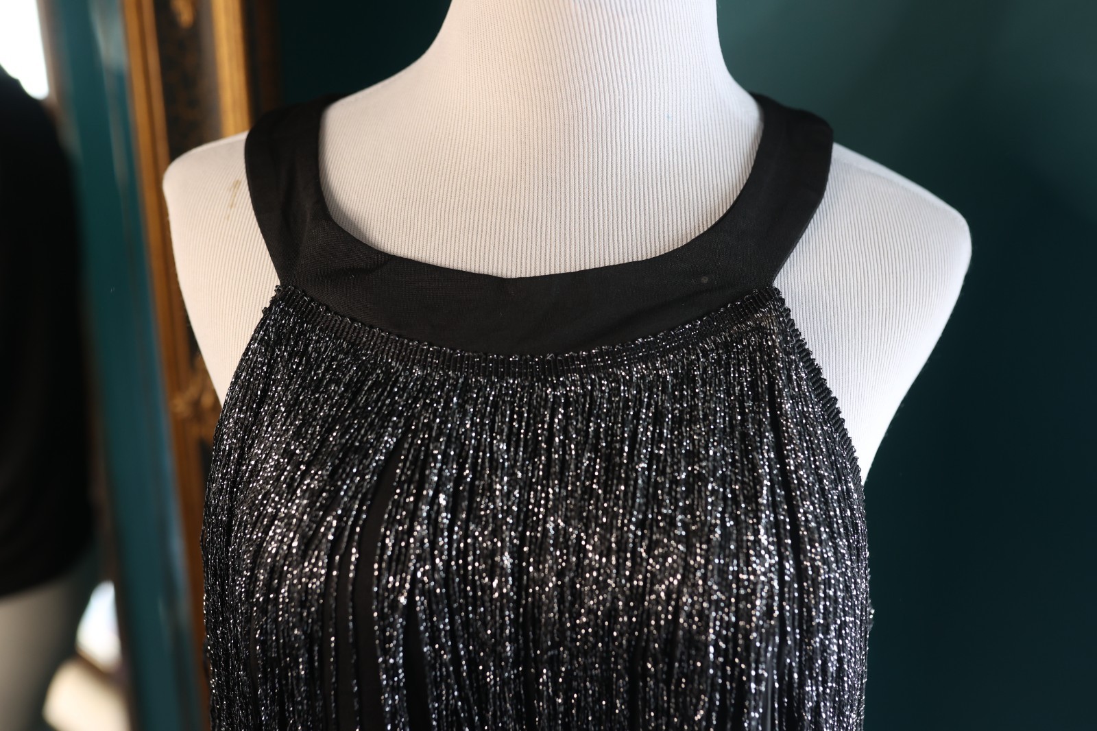 Fringe Tassel Trim Glitter Crop Top Sleeveless Halter Neck Cowgirl Festival XL