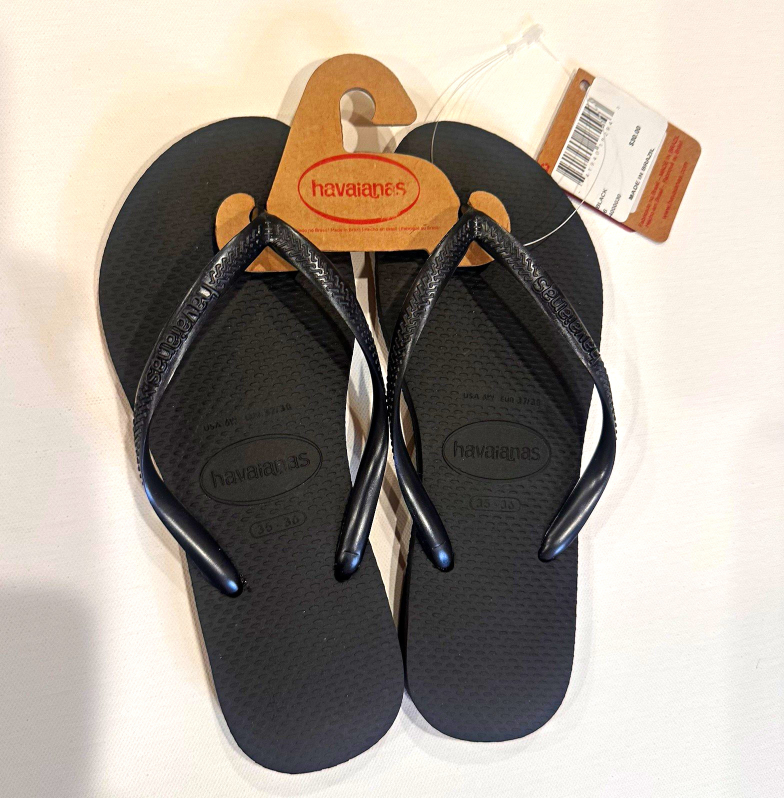 Havaianas Slim Black Flip Flops Women’s Size 6 New With Tags Brazil Sandals