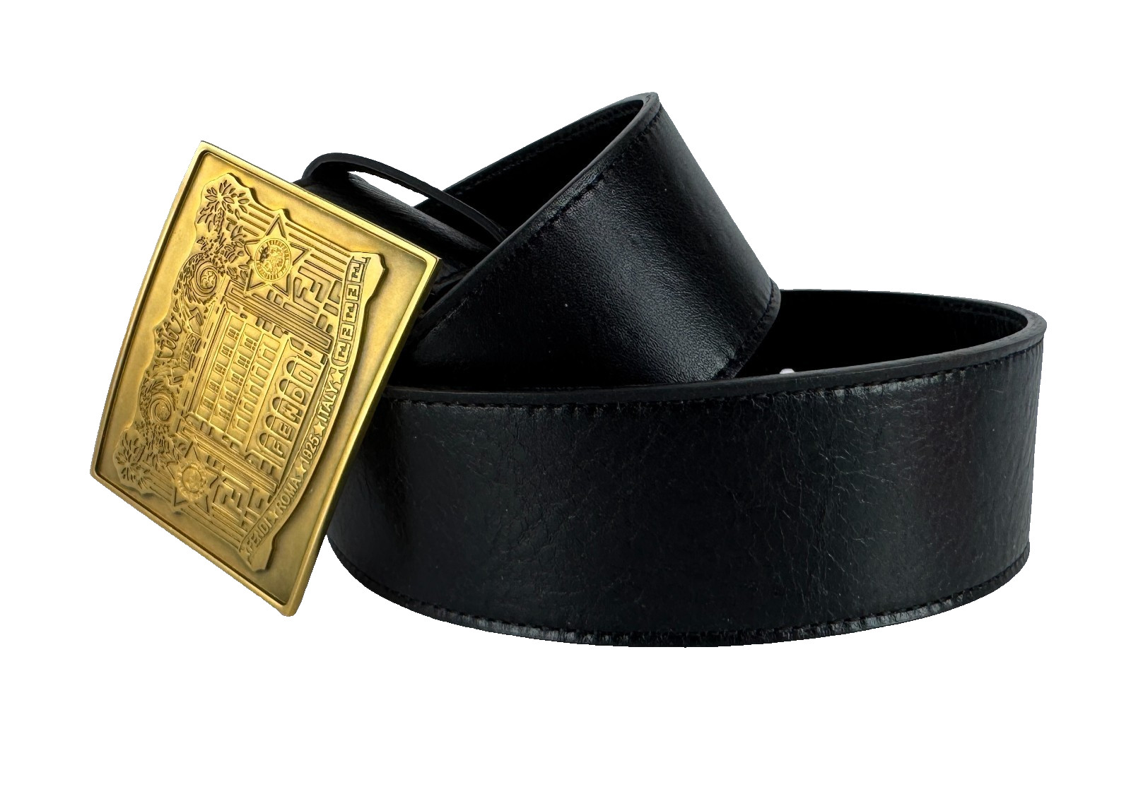 Fendi New Auth Women Black Leather Gold Tone Belt 75 cm 30 in Palazzo Buckle Bag
