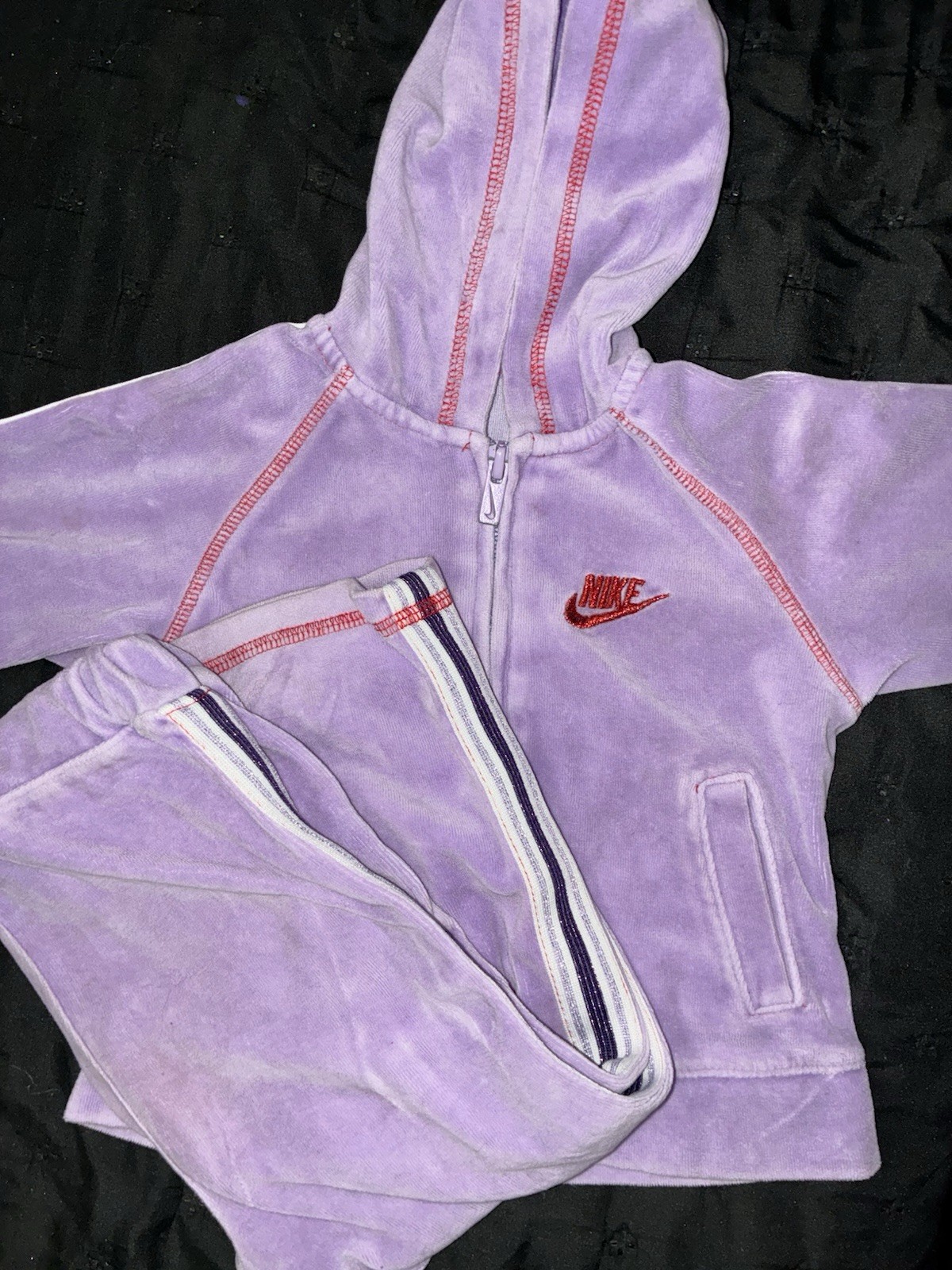 Vintage Y2K Nike Purple Velour Zip Hoodie & Pants Set 2Pc 24m Long Sleeve track