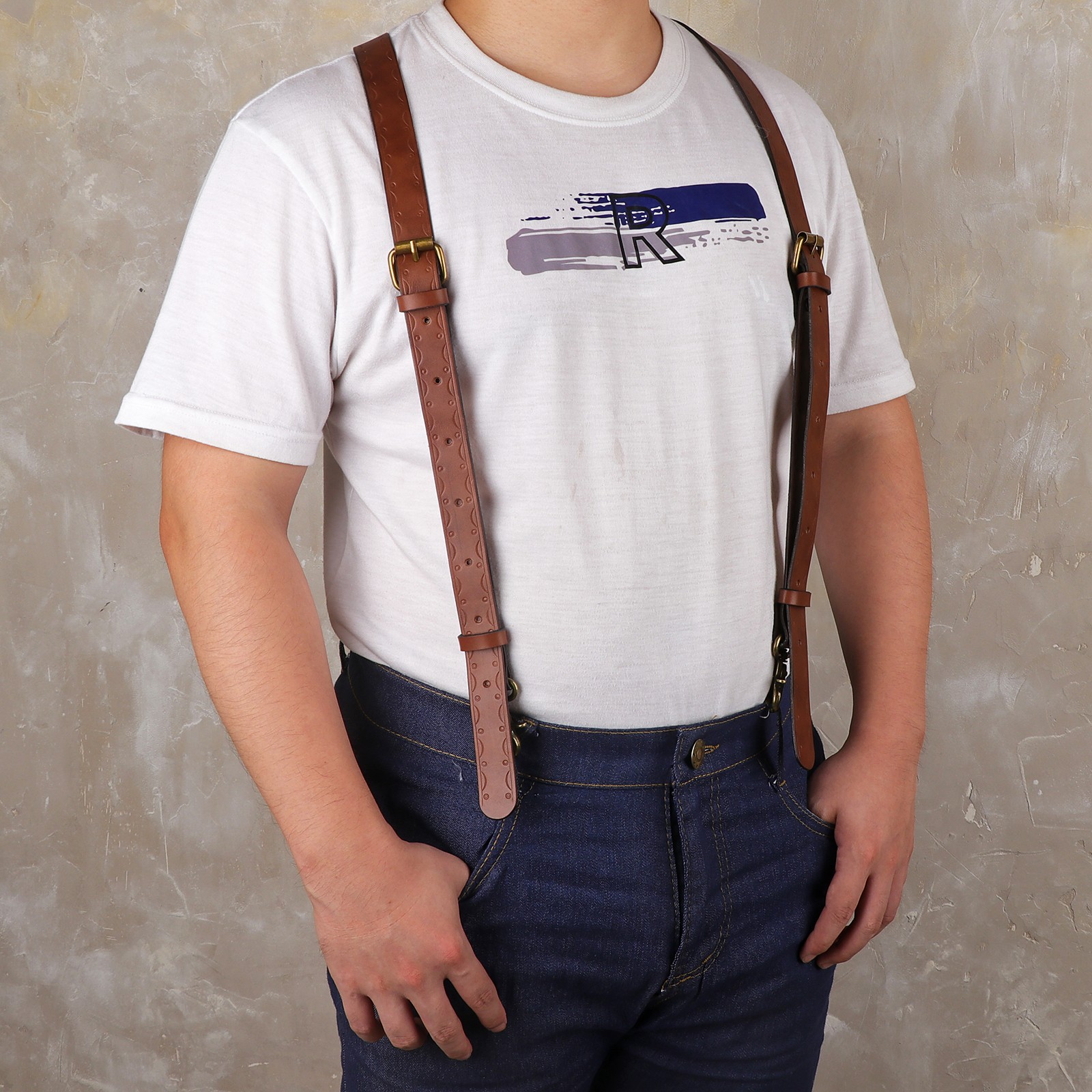 Vintage Leather X-Back Men Suspenders – Adjustable Heavy Duty Metal Hooks Casual
