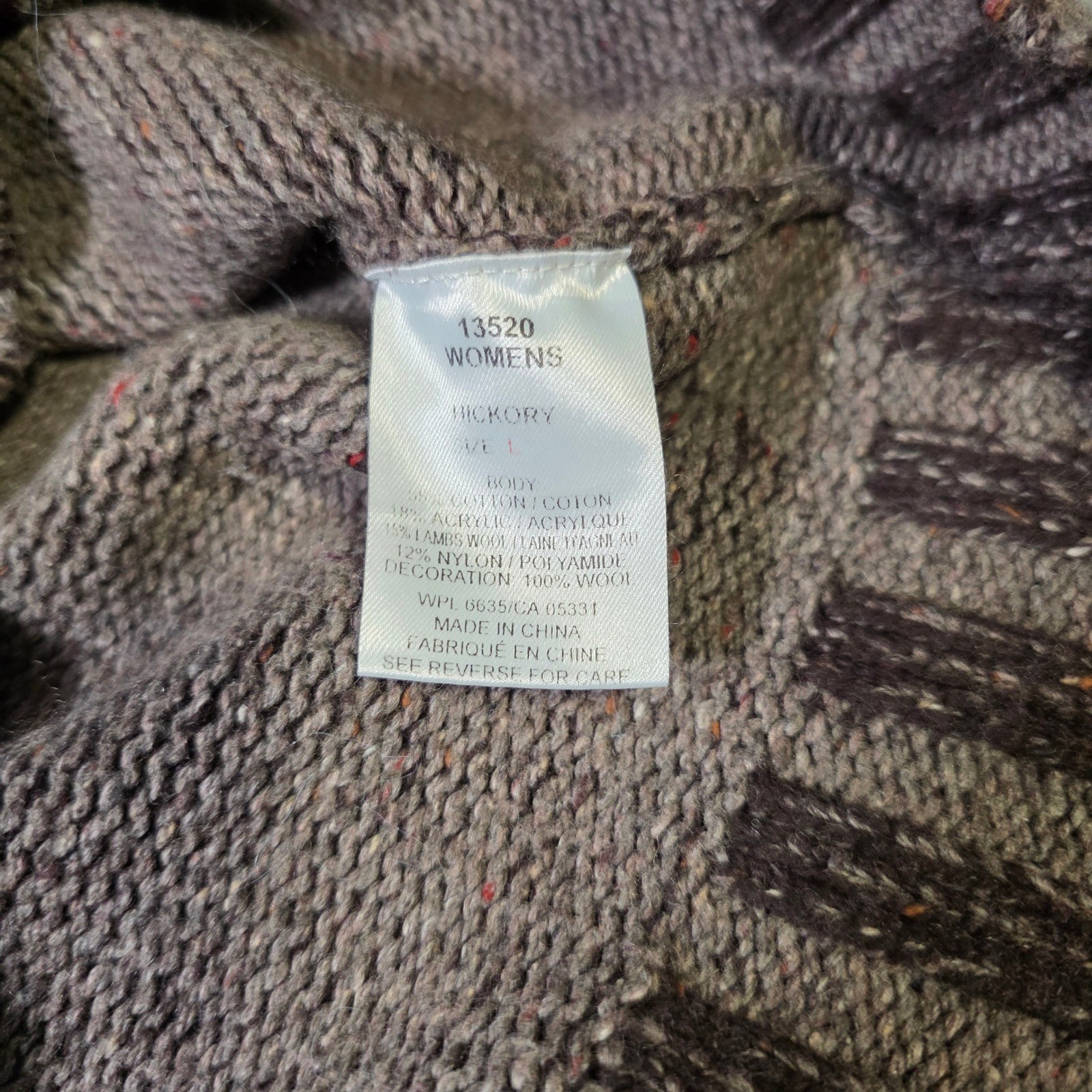 Woolrich Womens L Sweater Hickory Brown Turtleneck Embroidered Pine Tree 13520