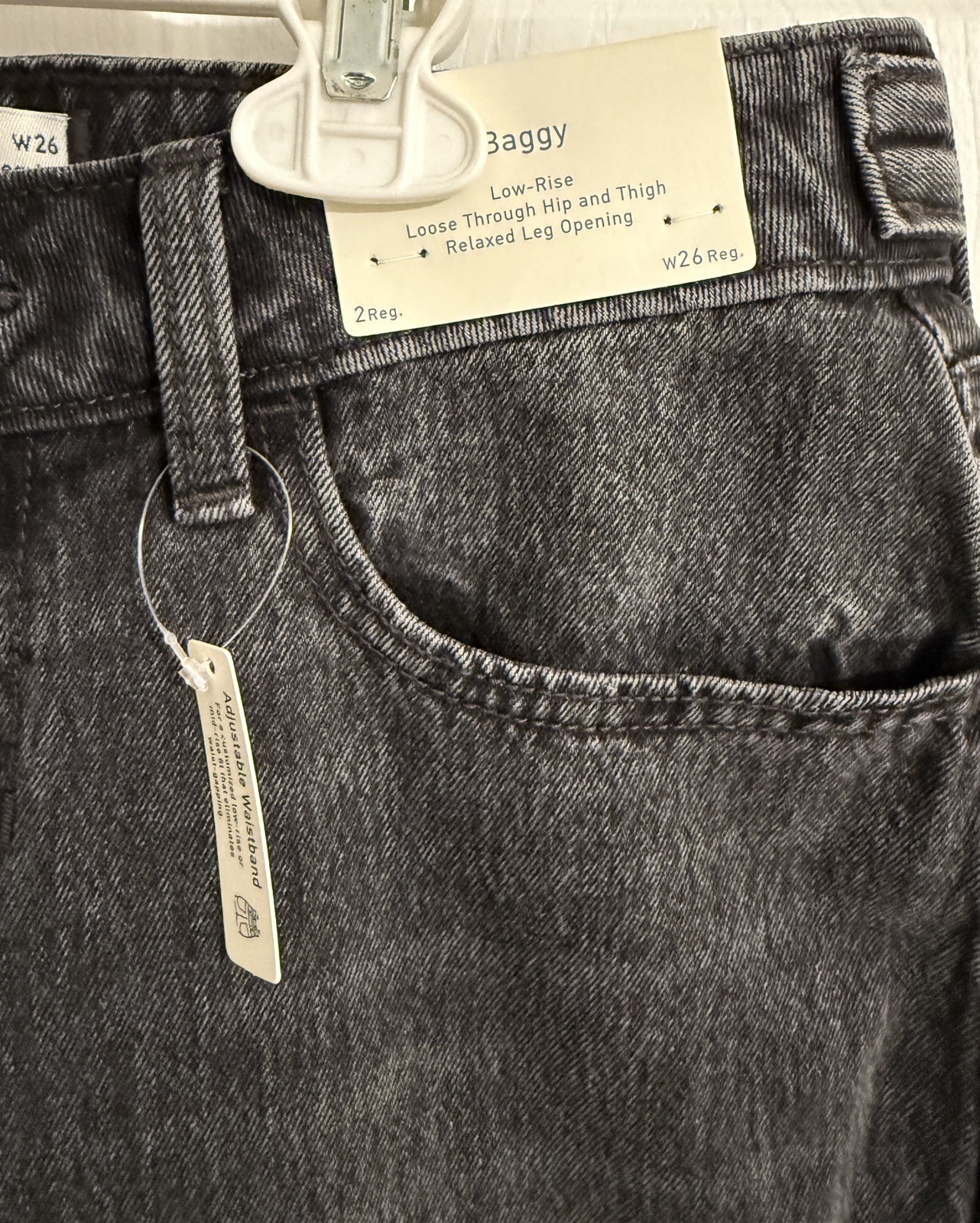 NWT 2 26r Hollister Adjustable Waist Low Rise Washed Black Baggy Denim Jeans