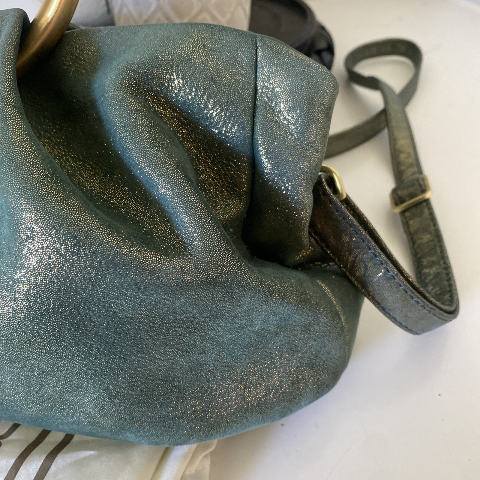 RARE Hobo Sheila Evergreen Shimmer Satchel Bag With Dust Bag NICE!