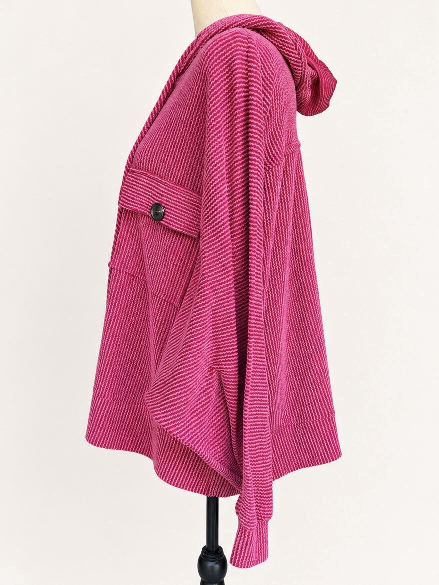 Bucket List Oversized Hooded Textured Knit Pullover Red Medium Made USA