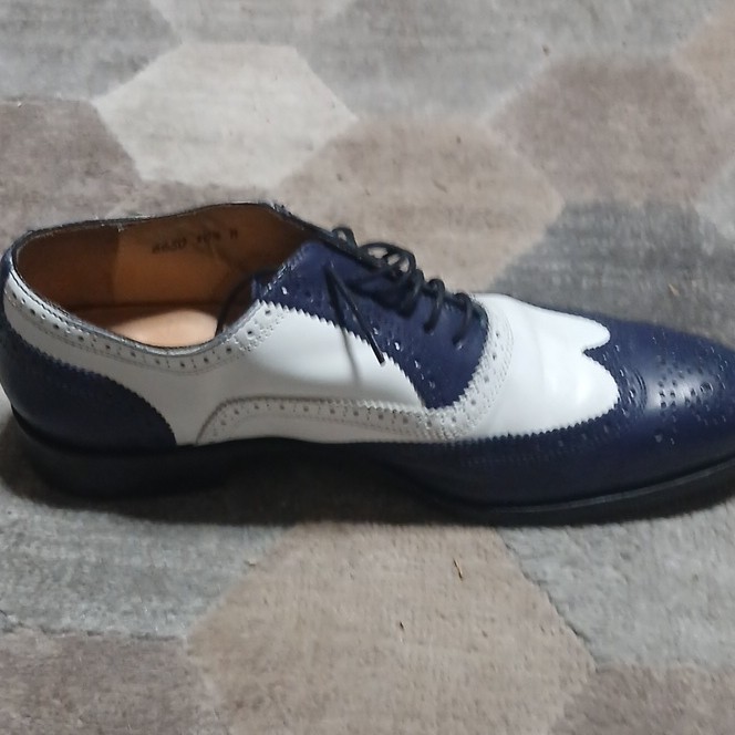 Men’s Blue/White Two-Tone Wingtip Brogue Oxford Dress Shoes Lace Up