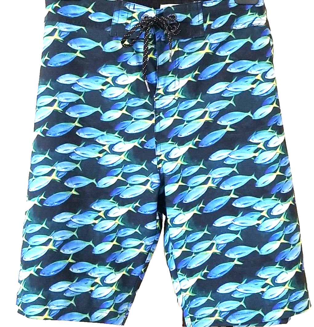 Ocean & Coast Ocean Advantage Board Shorts Men XL Blue All Over Fish Print Swim
